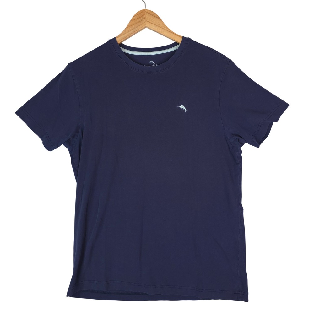 Tommy Bahama T-Shirt Mens Medium Navy Blue Embroidered Marlin Stretch Cotton